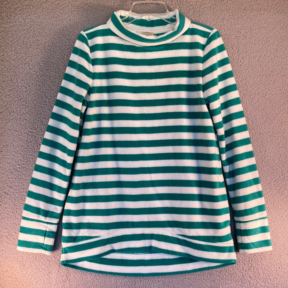 NEW Telluride Women's Fleece Turtleneck Sweatshirt Green/White Stripe Size Small